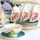 Lotus Flower Bone China Porcelain Tea Cup Set, Elegant Ceramic Coffee Cups, Beautiful British Tea Cups, Traditional English Tea Cups and Saucers