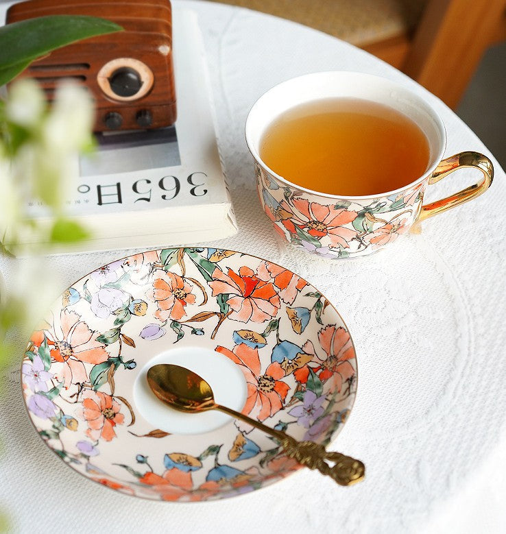 Elegant Ceramic Coffee Cups, Flower Bone China Porcelain Tea Cup Set, British Royal Ceramic Cups for Afternoon Tea, Unique Tea Cup and Saucer in Gift Box