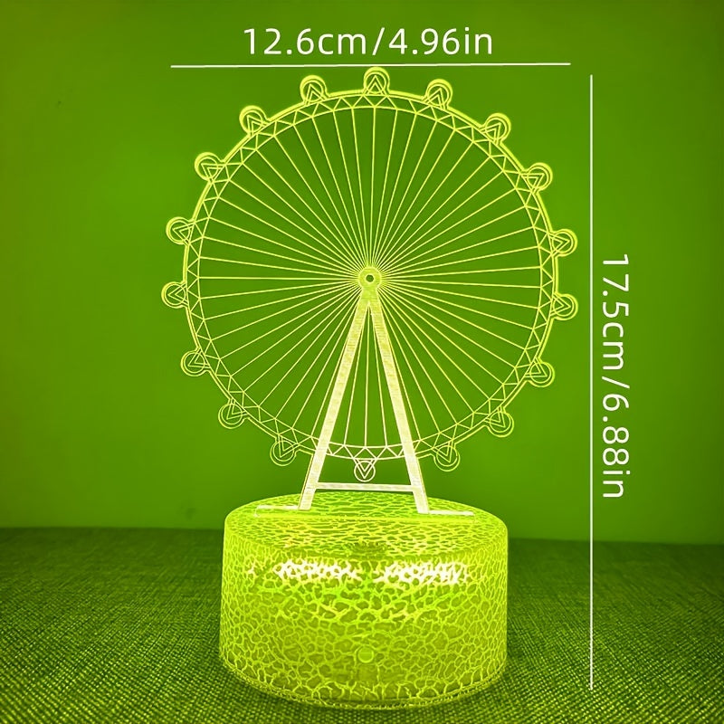 1pc Creative 3D Night Light, Ferris Wheel Shaped USB Atmosphere Desk Lamp With Touch Button, 6.88"x4.96"