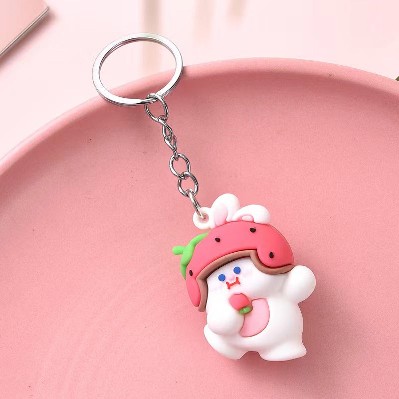 Cute Helmet Rabbit Keychain Bag Pendant Female Fashion Color Cartoon Animal Ornament