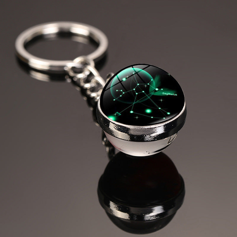 Keychain-12 constellation style glass ball