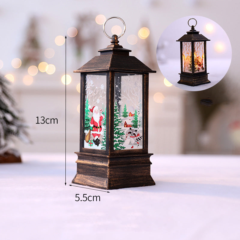 1pc Christmas Lantern Decoration, Vintage Style Hanging Electric Candle Oil Lamp, Christmas Ornaments For Tables & Desks, Holiday Home Decor