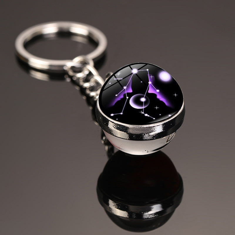 Keychain-12 constellation style glass ball