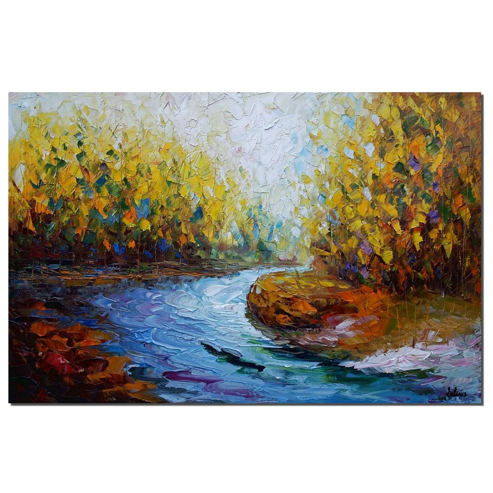 Landscape Art, Autumn River, Abstract Painting, Oil Painting, Modern Art, Canvas Wall Art, Abstract Canvas Art, Original Artwork, Large Art, Abstract Landscape Painting