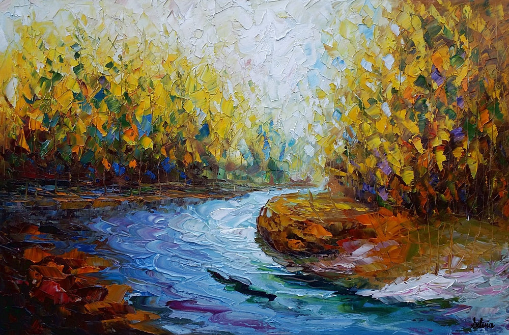 Landscape Art, Autumn River, Abstract Painting, Oil Painting, Modern Art, Canvas Wall Art, Abstract Canvas Art, Original Artwork, Large Art, Abstract Landscape Painting