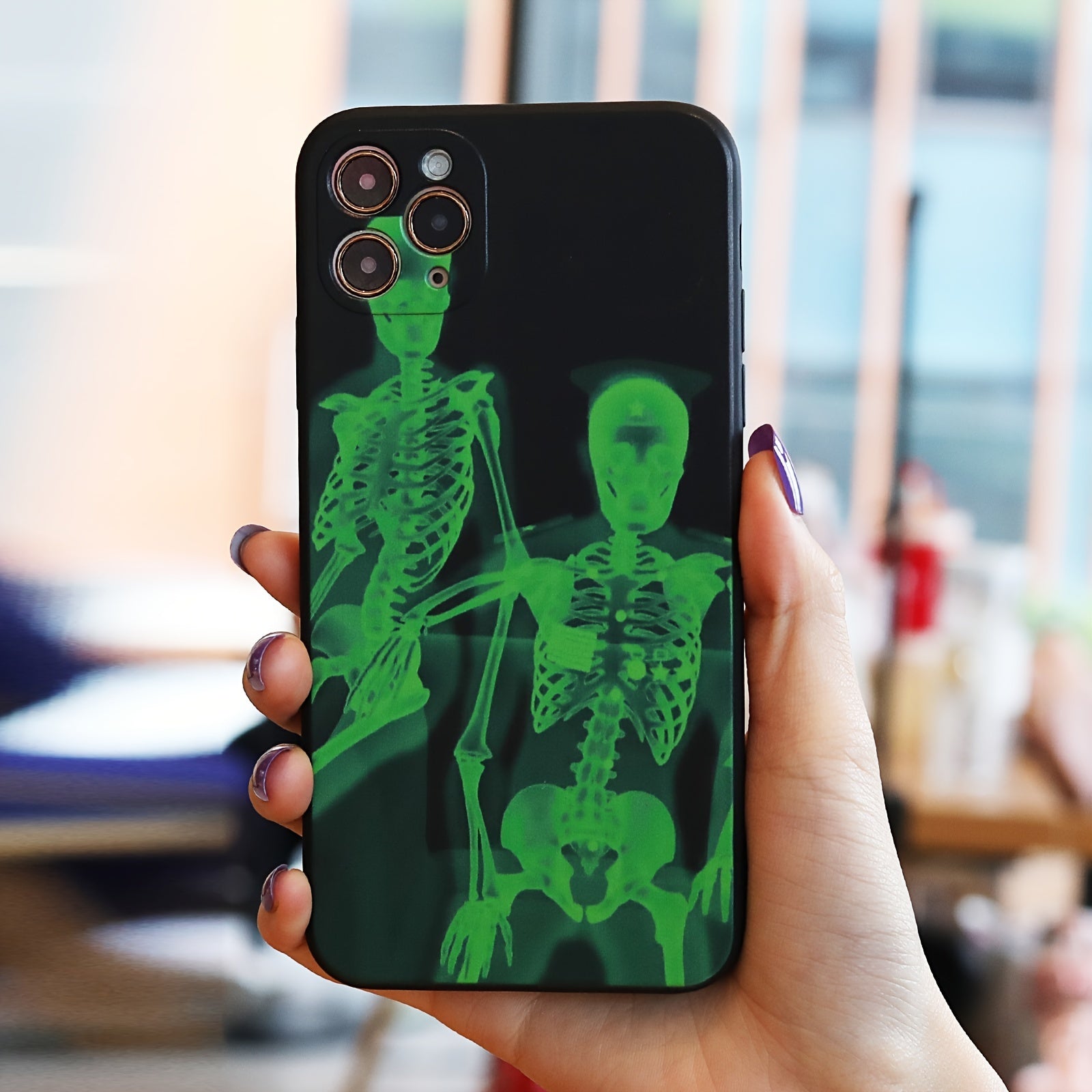 Soft Silicone Shell With Green Skull Pattern Phone Case