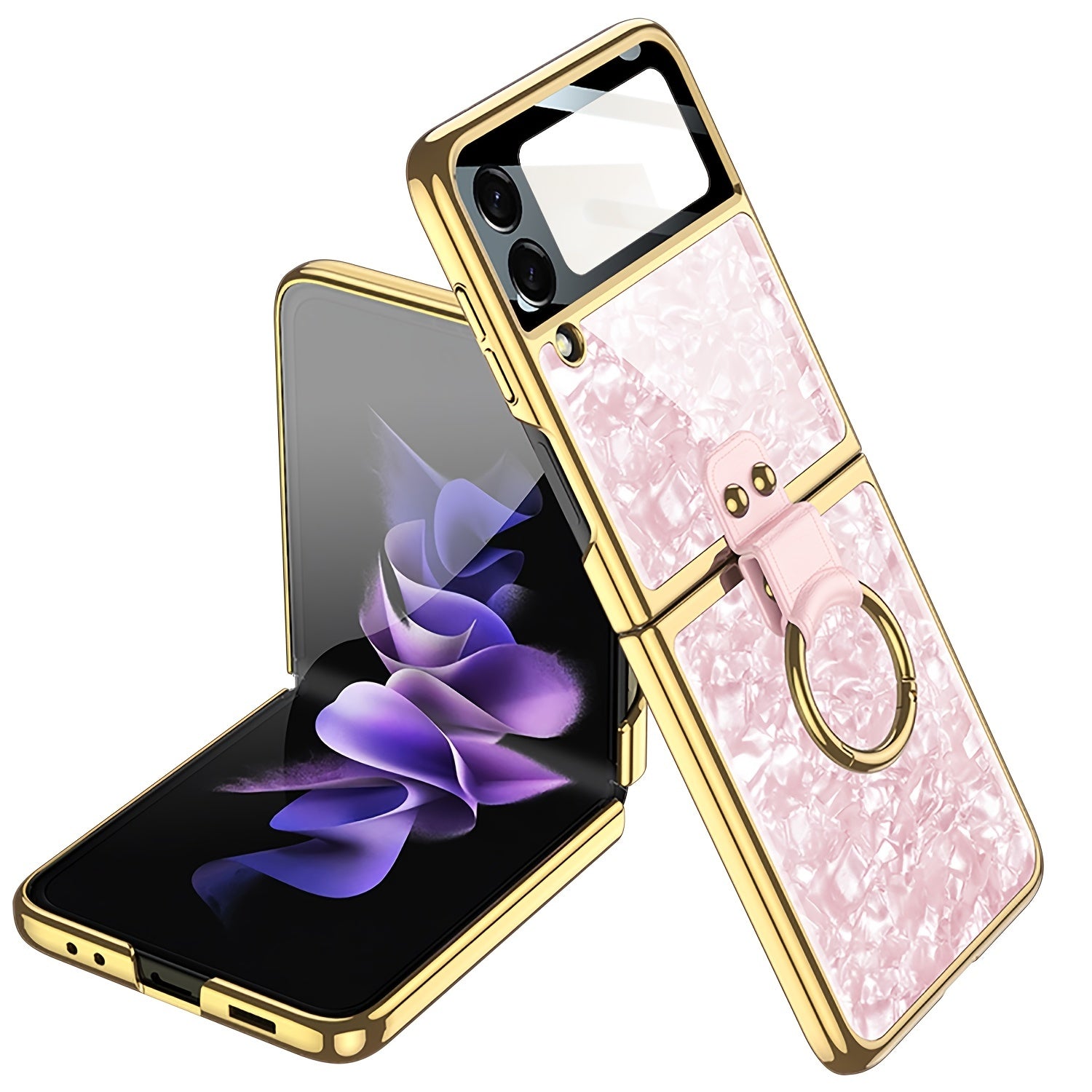 Electroplated Pearl Shell Phone Case With Ring