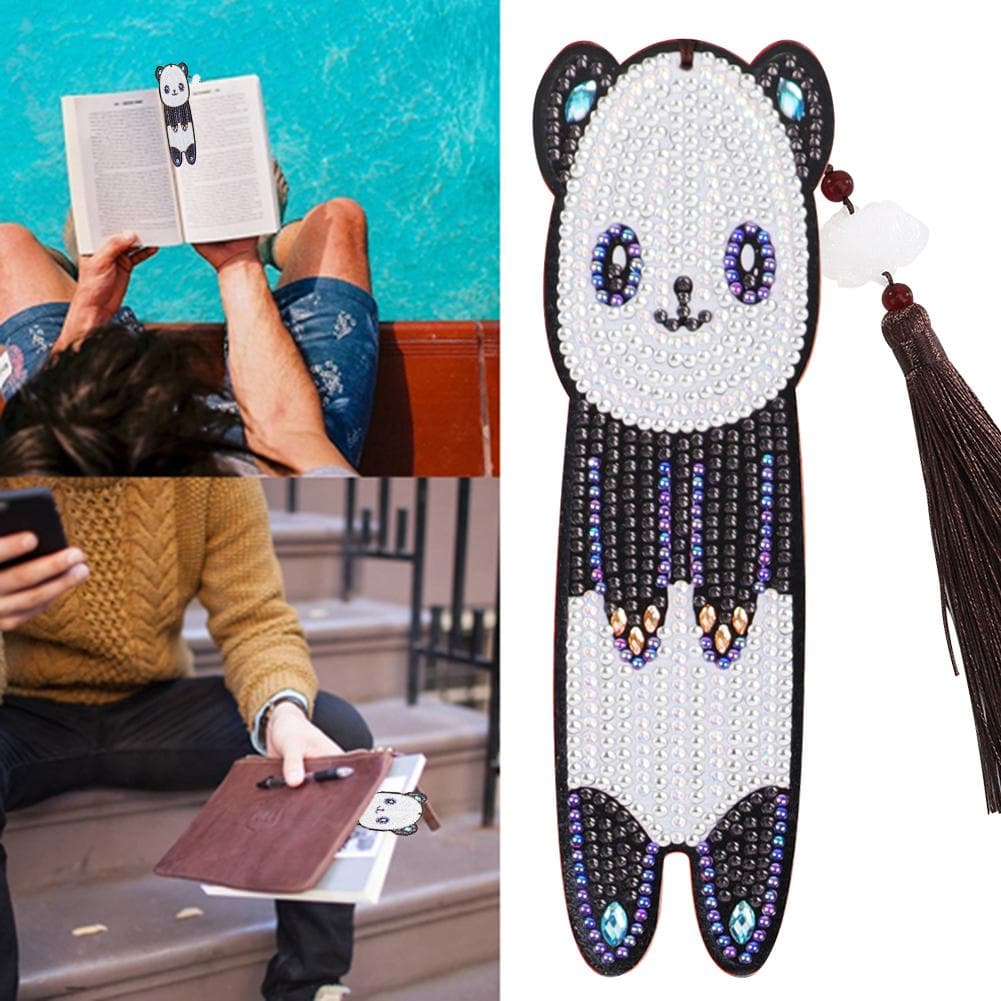 Special Shaped Mosaic 5D DIY Panda Tassel Leather Diamond Painting Bookmark - artpaintingworld