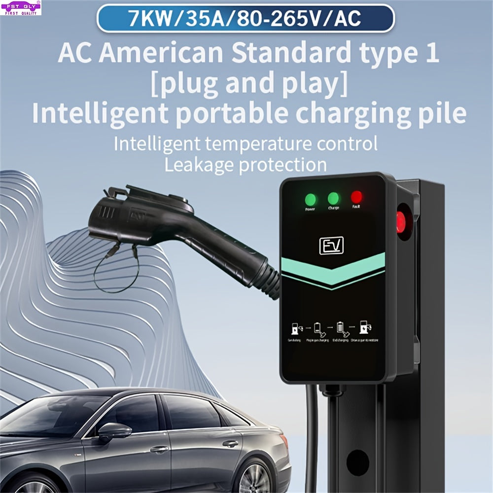 Home Smart Electric Vehicle (EV) Charger, 32A Indoor/Outdoor Car Charging Post, Plug And Play, With 16.4 Ft. Cable