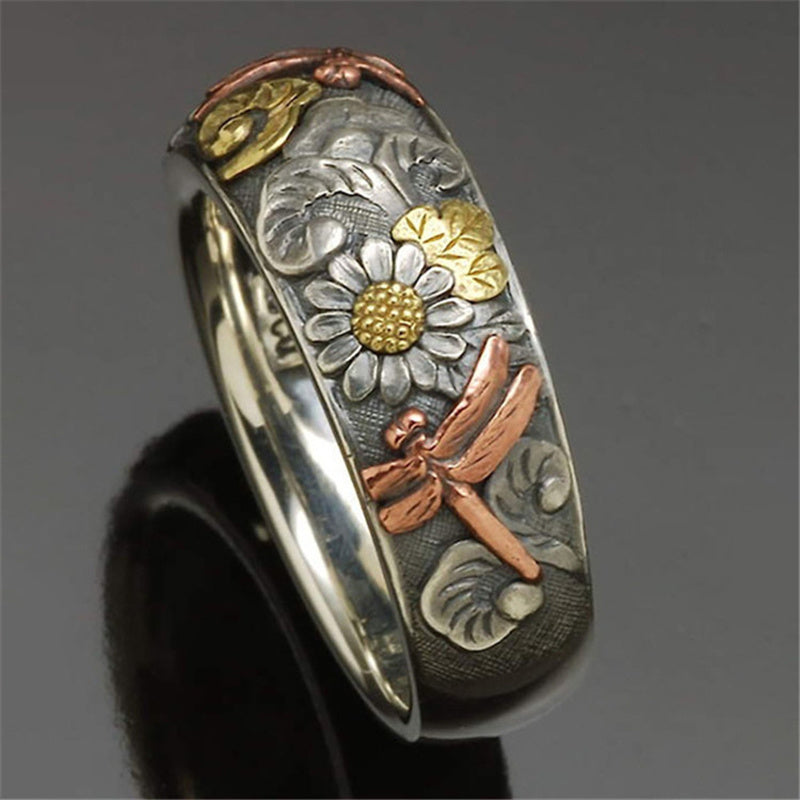 1pc Hot Sale Vintage Carved Ring  Flower Dragonfly Sunflower Ring