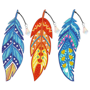 3PCS DIY Diamond Painting Feather Shape Bookmark ktclubs.com