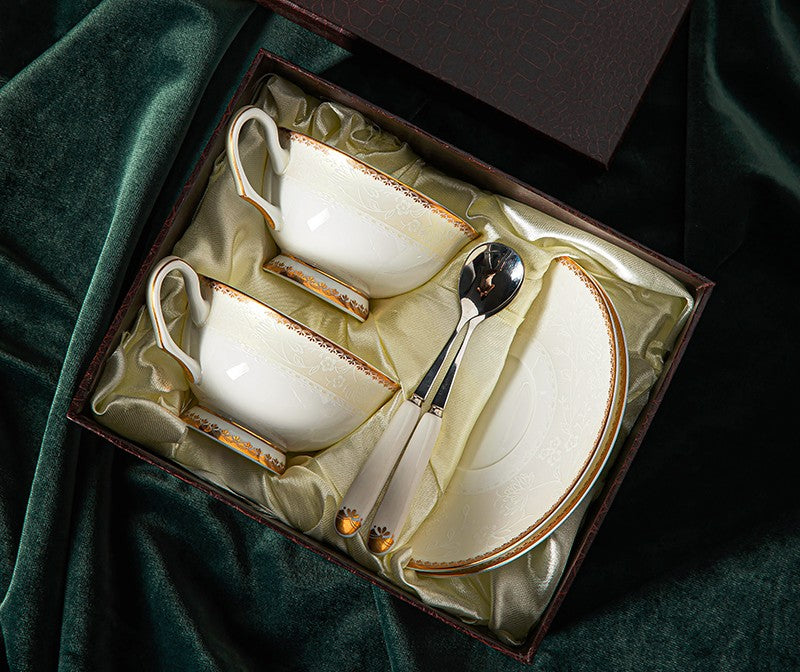 Elegant British Ceramic Coffee Cups, Bone China Porcelain Coffee Cup Set, White Ceramic Cups, Unique Tea Cup and Saucer in Gift Box