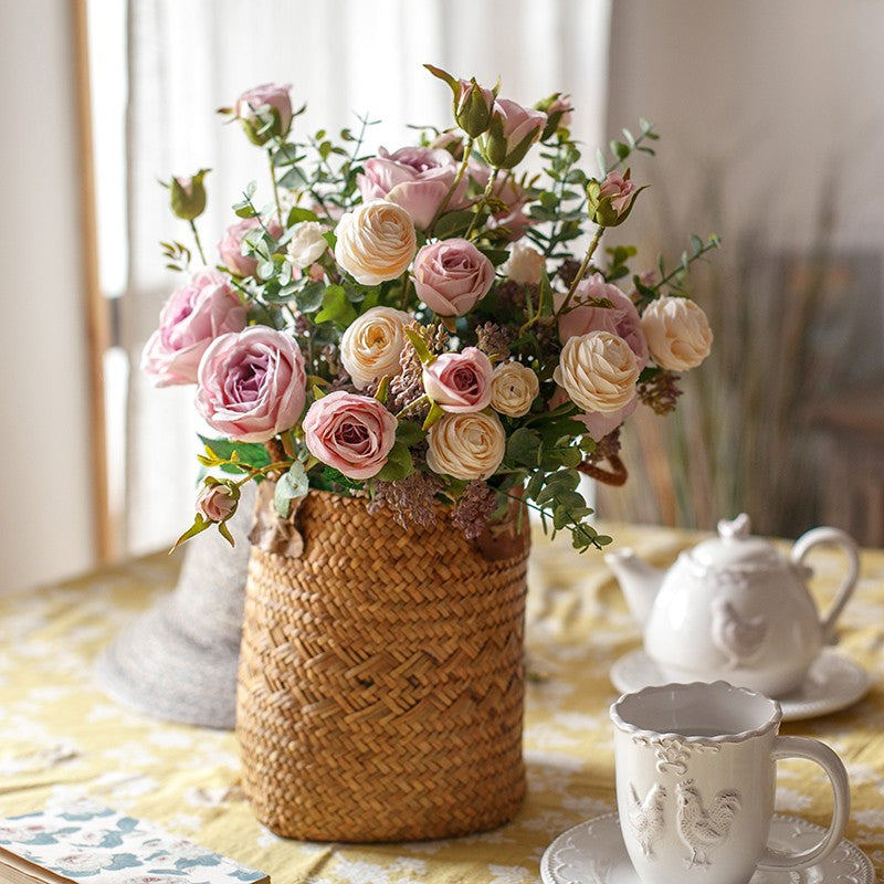 Artificial Floral for Dining Room Table, Bunch of Pink Rose Flowers, Botany Plants, Creative Flower Arrangement Ideas for Home Decoration, Wedding Flowers