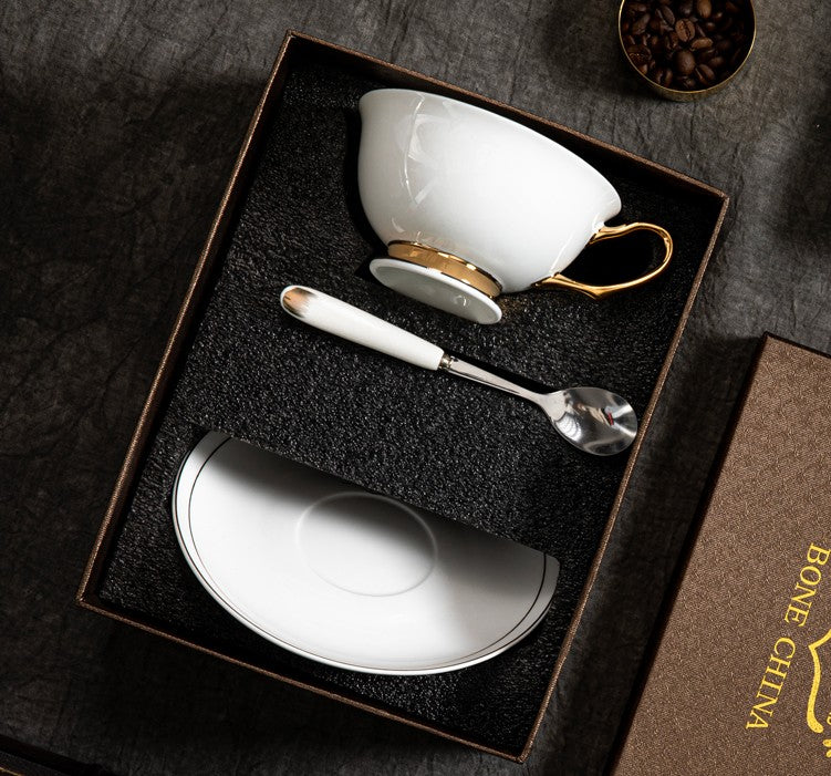 Bone China Porcelain Tea Cup Set, White Ceramic Cups, Elegant British Ceramic Coffee Cups, Unique Tea Cup and Saucer in Gift Box