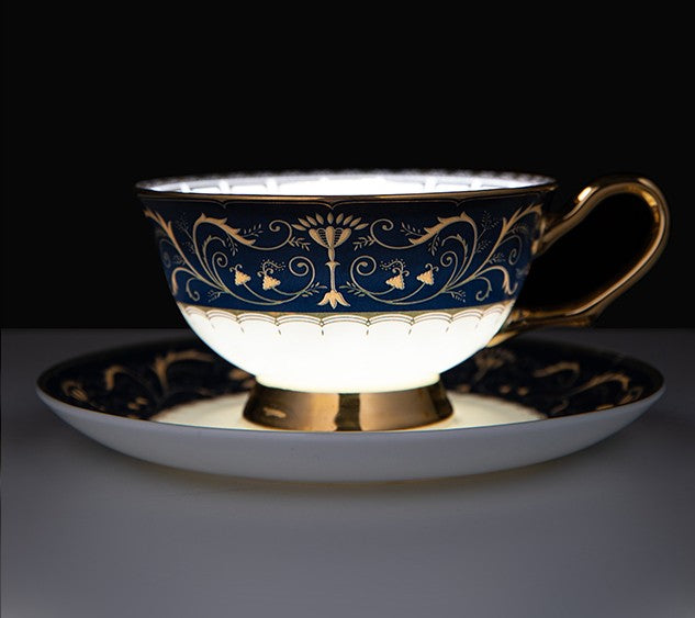 Bone China Porcelain Tea Cup Set, Unique Blue Tea Cup and Saucer in Gift Box, Royal Ceramic Cups, Elegant Ceramic Coffee Cups