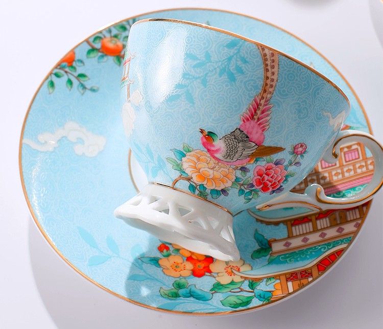 Elegant Oriental Pheasant Ceramic Cups, Beautiful Bird Pattern Tea Cups, Creative Bone China Porcelain Tea Cup Set, Unique Tea Cups and Saucers in Gift Box