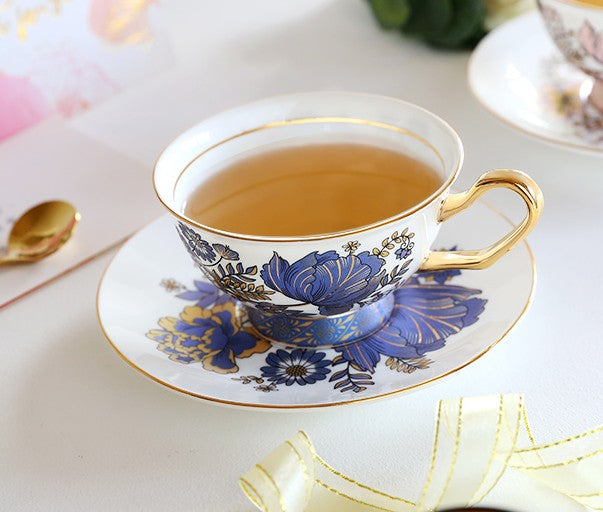 Elegant Ceramic Coffee Cups, Afternoon British Tea Cups, Unique Iris Flower Tea Cups and Saucers in Gift Box, Royal Bone China Porcelain Tea Cup Set