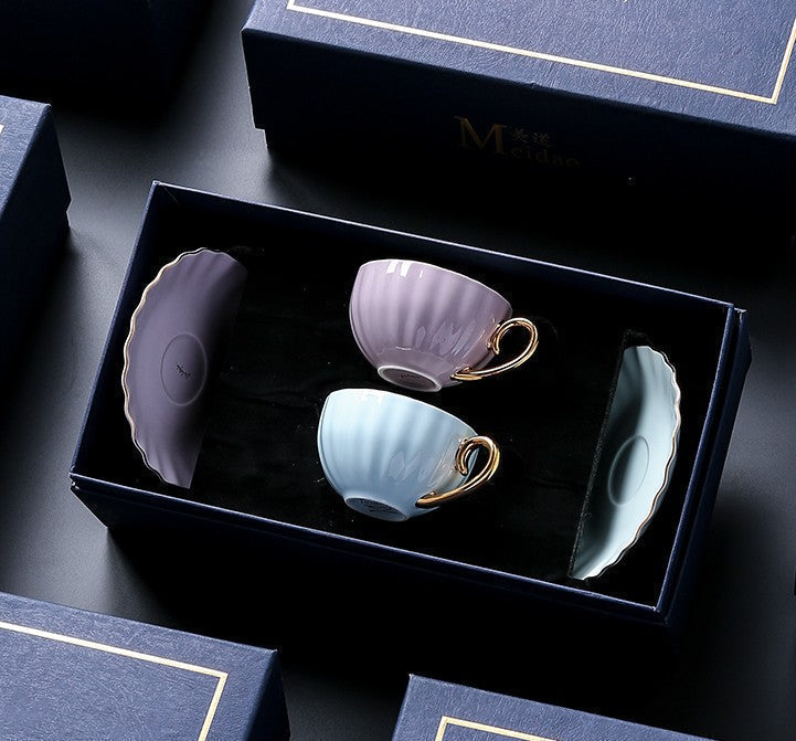 Creative Bone China Porcelain Tea Cup Set, Elegant Macaroon Ceramic Coffee Cups, Beautiful British Tea Cups, Unique Tea Cups and Saucers in Gift Box as Birthday Gift