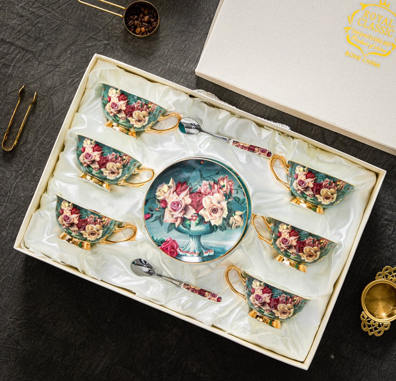 Large Rose Royal Ceramic Cups, Afternoon Bone China Porcelain Tea Cup Set, Unique Tea Cups and Saucers in Gift Box, Elegant Flower Ceramic Coffee Cups