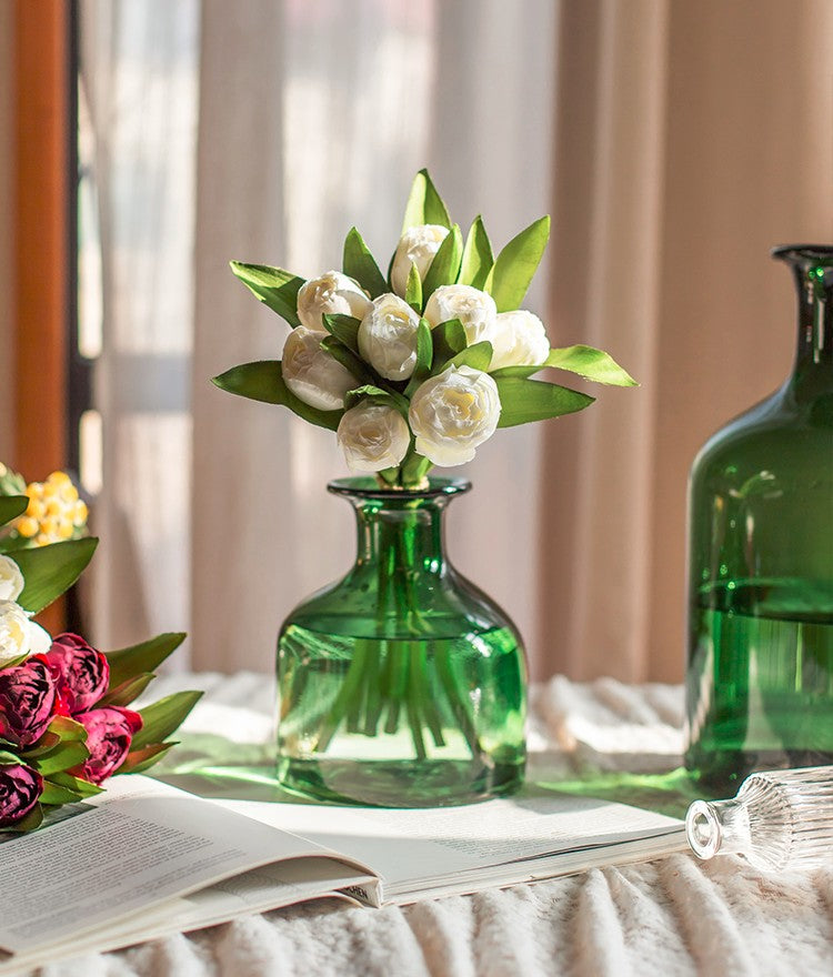 Spring Artificial Floral for Dining Room Table, White Tulip Flowers, Bedroom Flower Arrangement Ideas, Simple Modern Floral Arrangement Ideas for Home Decoration