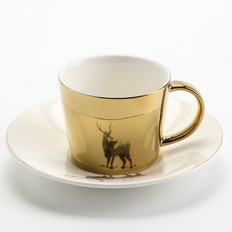 Elk Golden Coffee Cup, Silver Coffee Mug, Coffee Cup and Saucer Set, Large Coffee Cups, Tea Cup, Ceramic Coffee Cup