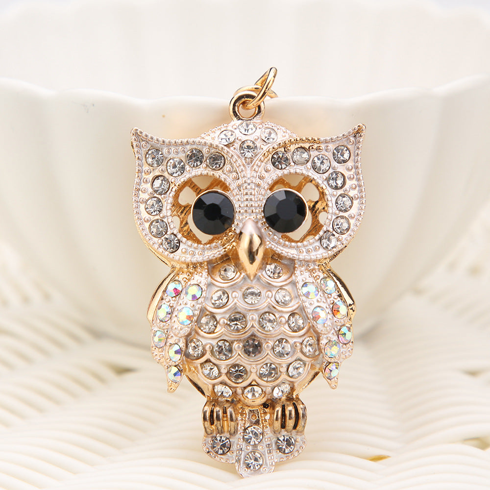 Key Chain For Women , Cute Owl Keychain Sparkling Rhinestones Pendant Metal Key Stylish Jewelry Accessory Gift