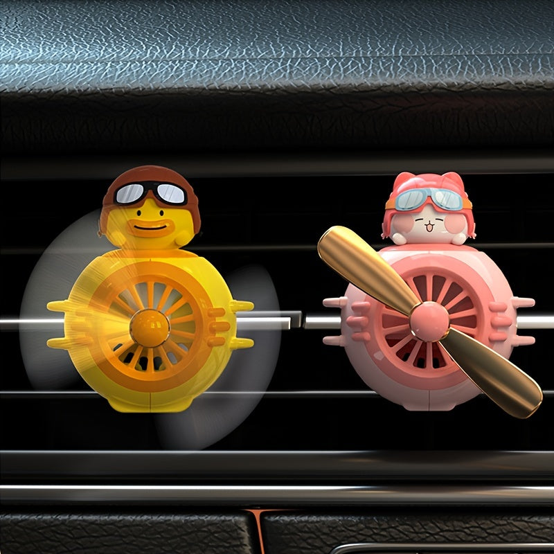 Cute Pilot Duck Car Air Freshener, Car Diffuser Rotating Propeller Cartoon Car Air Vent Fan Creative Car Perfume Decoration For Cars Air Vent