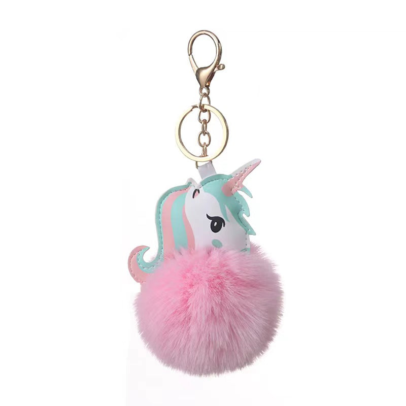 Pu Colorful Unicorn Fur Ball Keychain Bag Pendant Cute Women Girls Accessories Gift