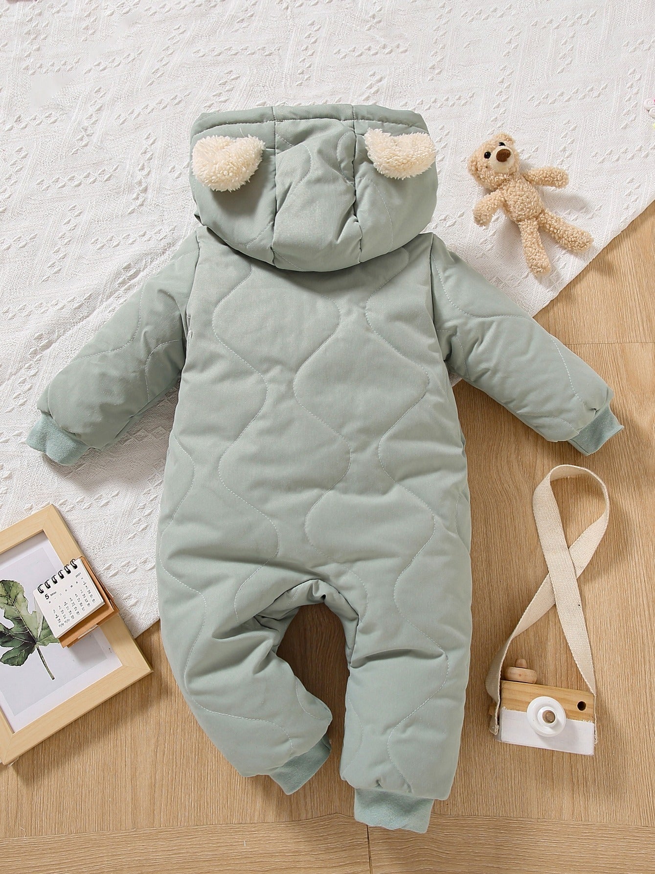 Infant Hooded Romper Long Sleeve Zipper Fleece Warm Jumpsuit Winter For Baby Boys Girls Kids Clothes