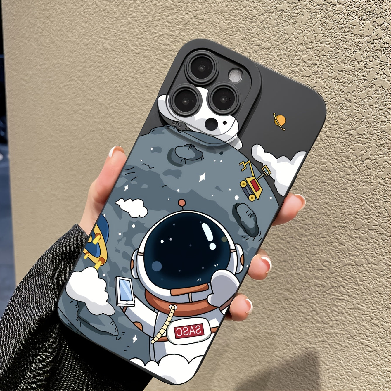 Black Soft Phone Case With An Astronaut In The Space Pattern