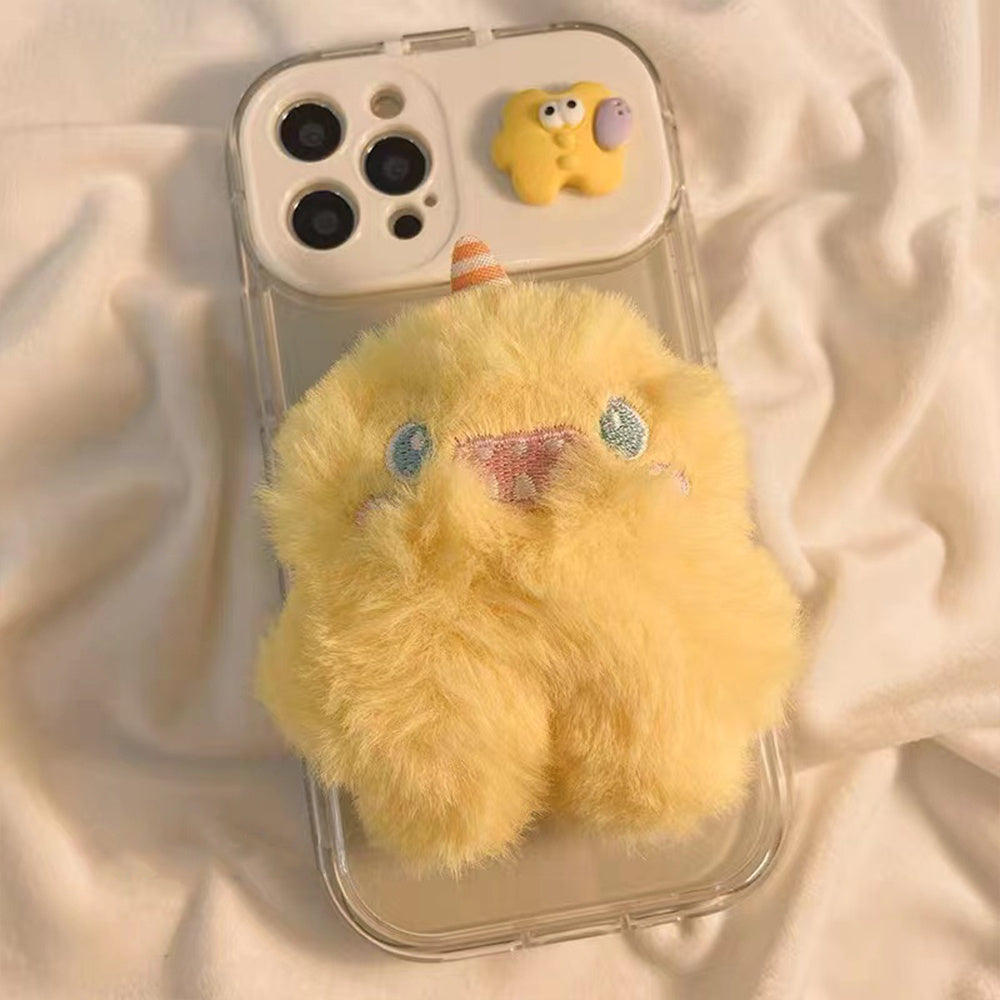 Cute Fluffy Little Blue Fur Ball Monster With A Mirror Mobile Phone Case