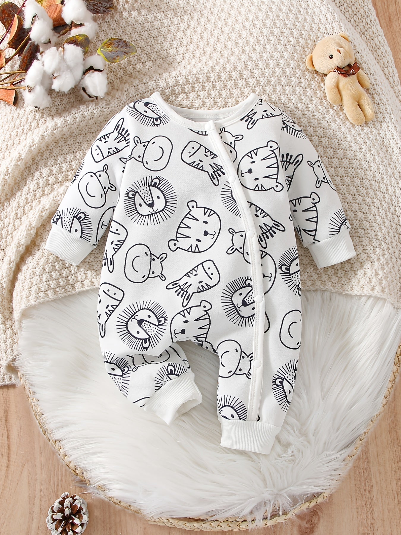 Baby Boys Full Print Crew Neck Rompers