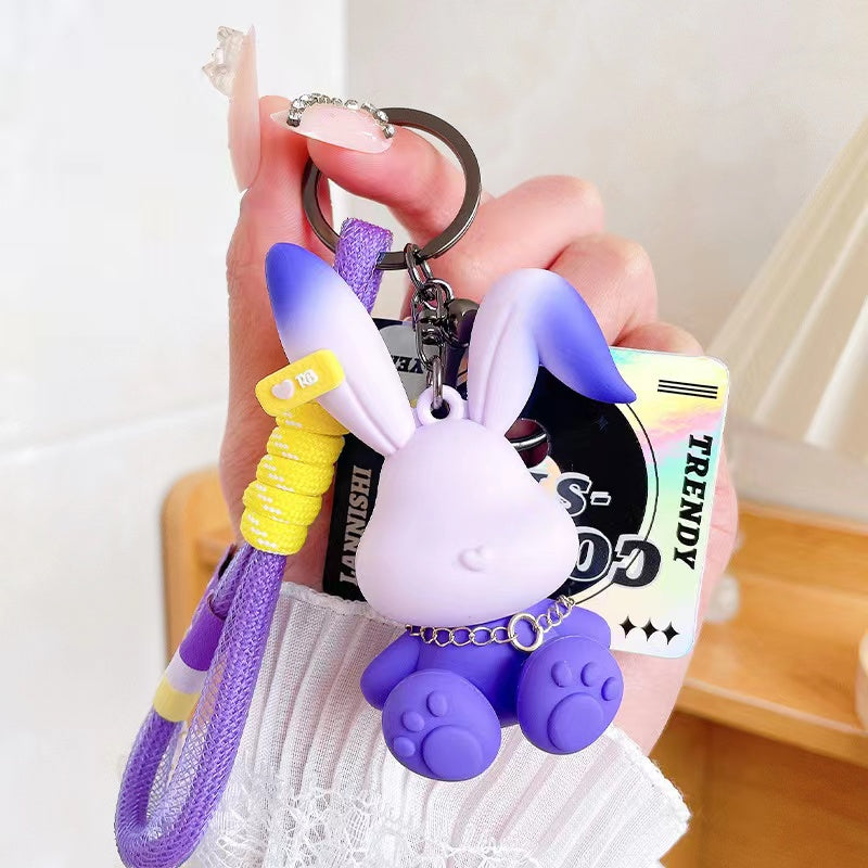 Lovely Cartoon Gradient Rabbit Puppet Car Keychain