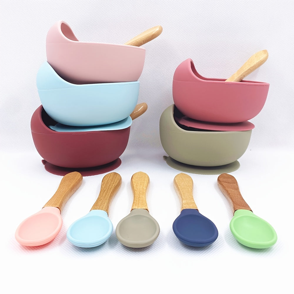 Baby Bowls With Suction - 2 Piece Silicone Set With Spoon For Babies Kids Toddlers - BPA Free Baby Led Weaning Food Plates - First Stage Self Feeding Utensils