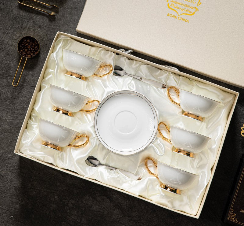 Bone China Porcelain Tea Cup Set, White Ceramic Cups, Elegant British Ceramic Coffee Cups, Unique Tea Cup and Saucer in Gift Box