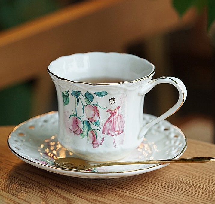 Elegant British Tea Cups, Beautiful Bone China Porcelain Tea Cup Set, Traditional English Tea Cups and Saucers, Unique Ceramic Coffee Cups