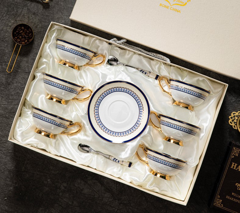 Elegant British Ceramic Coffee Cups, Unique British Tea Cup and Saucer in Gift Box, Blue Bone China Porcelain Tea Cup Set