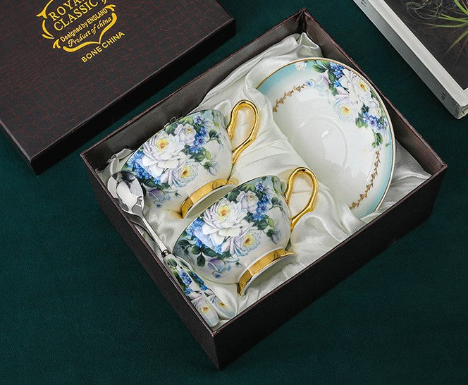 Royal Bone China Porcelain Tea Cup Set, Rose Flower Pattern Ceramic Cups, Elegant British Ceramic Coffee Cups, Unique Tea Cup and Saucer in Gift Box