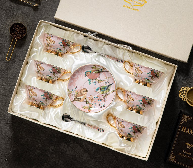 Unique Tea Cup and Saucer in Gift Box, Lovely Birds Ceramic Cups, Elegant Ceramic Coffee Cups, Afternoon Bone China Porcelain Tea Cup Set