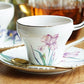 Iris Flower British Tea Cups, Beautiful Bone China Porcelain Tea Cup Set, Traditional English Tea Cups and Saucers, Unique Ceramic Coffee Cups in Gift Box