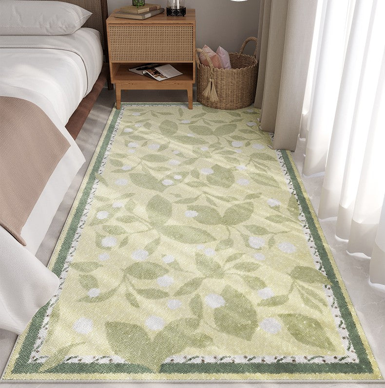 Modern Hallway Runner Rugs, Flower Pattern Runner Rugs Next to Bed, Green Bedside Carpets, Bathroom Runner Rugs, Farm House Runner Rugs for Living Room