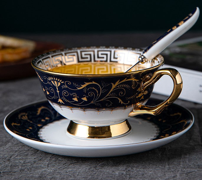 Unique Blue Tea Cup and Saucer in Gift Box, Blue Bone China Porcelain Tea Cup Set, Royal Ceramic Cups, Elegant Ceramic Coffee Cups