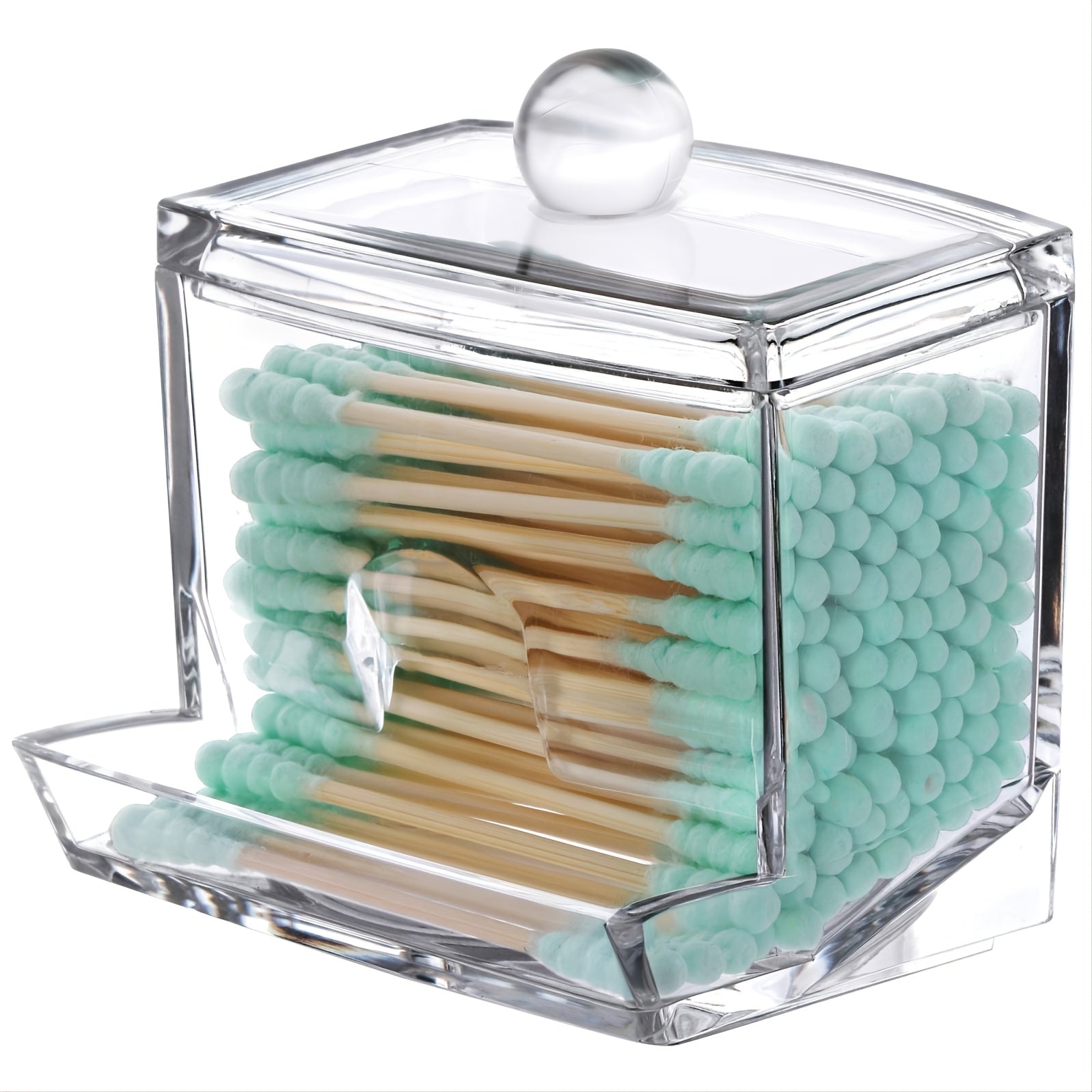 1pc 3.5*3.5in Acrylic Cotton Swabs Storage Holder, Cotton Swabs Box, Cotton Pads Holder