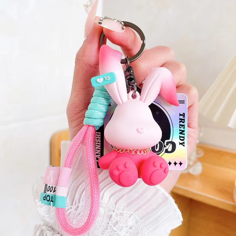 Lovely Cartoon Gradient Rabbit Puppet Car Keychain