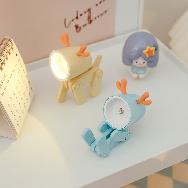 1pc Small Deer Desktop Decoration Night Light Table Lamp With 6 AG3 Button Coin Cell Batteries