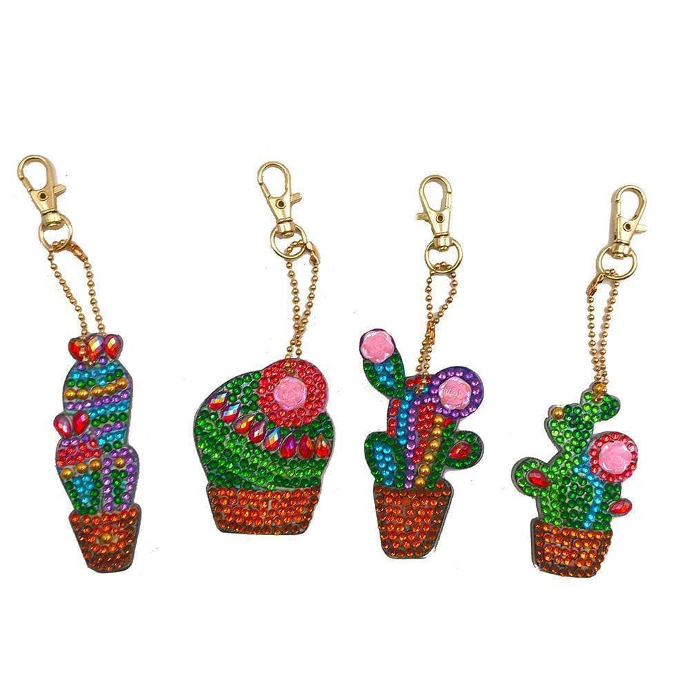 4pcs DIY Cactus Special Shaped Full Drill Diamond Keychain ktclubs.com