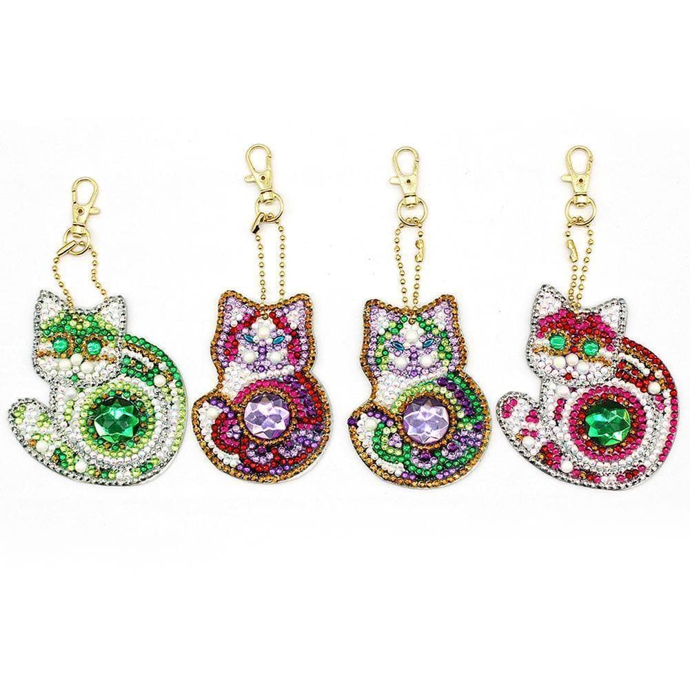 4pcs DIY Cat Special Shaped Full Drill  Diamond  Keychain ktclubs.com