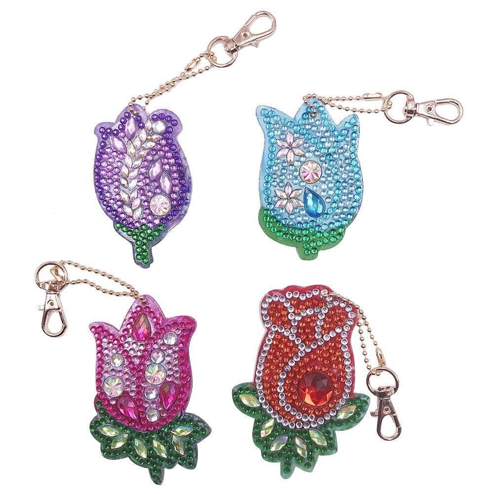 4pcs DIY Flowers Full Drill Special Shaped Diamond  Keychain ktclubs.com