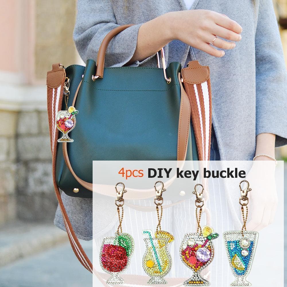 4pcs DIY Juice Full Drill Special Shaped Diamond Keychain ktclubs.com