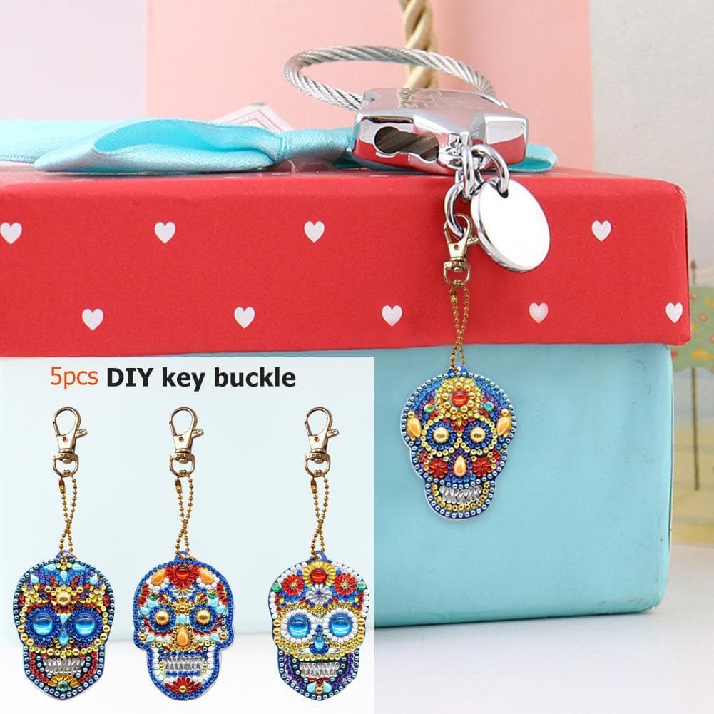 4pcs DIY Skull Special-shaped Full Drill Diamond  Keychain ktclubs.com